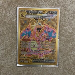 Pokemon Charizard EX Trading Card - Gold and Pink